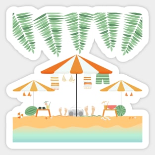 Two people on a sandy beach illustration Sticker